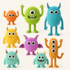 Obraz premium Colorful cute cartoon monsters