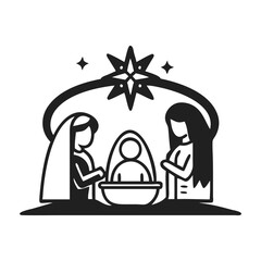 Nativity scene silhouette design, clean cutout for christmas projects