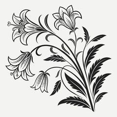 Elegant black and white lily flower bouquet illustration