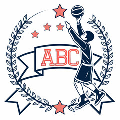 Abc basketball team logo design player shooting stars wreath
