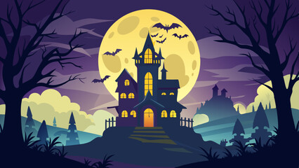 Halloween Spooky Nighttime Scene Horizontal Background
