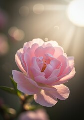 Fototapeta premium Pink Rose in Sunlight - A delicate pink rose bathed in the warm glow of the setting sun. Soft light enhances its petals