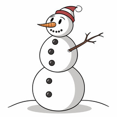 Cheerful snowman with santa hat isolated on white background