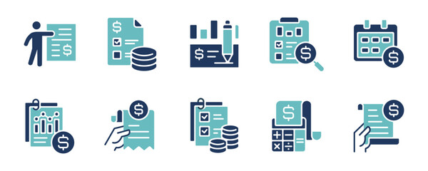 money finance budget icon set business financial strategy calculate profit target management signs vector illustration
