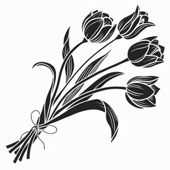 Elegant black and white tulip bouquet illustration