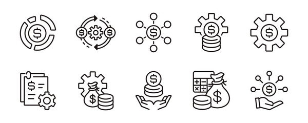money gear icon line set business financial accounting planning economy budget management vector illustration