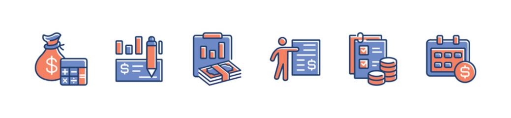 Fototapeta premium simple economy budget and money finance strategy management icon line set savings financial accounting target signs vector illustration for web and app