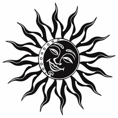Smiling sun and moon celestial design element, isolated cutout, transparent background