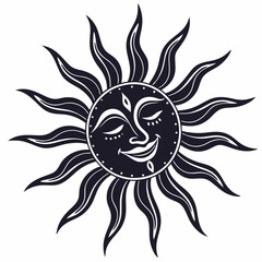 Smiling sun face with rays, isolated cutout, transparent png