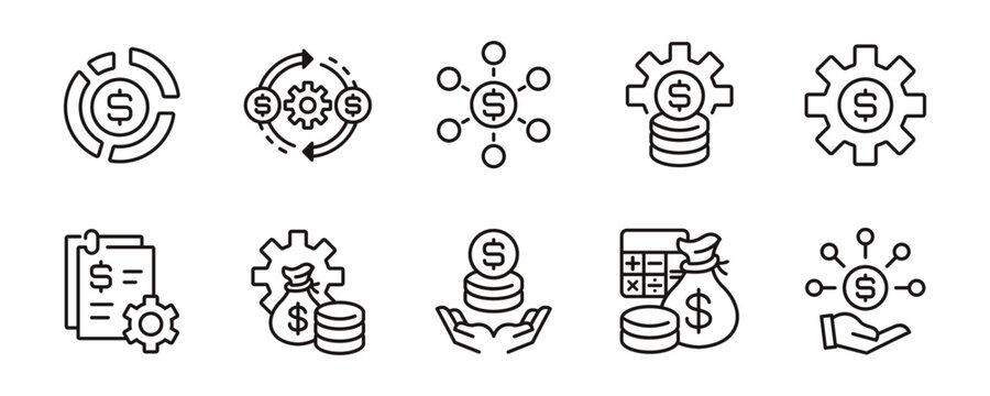 money gear icon line set business financial accounting planning economy budget management vector illustration