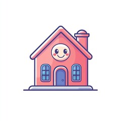 Cartoonish pink house with a happy face