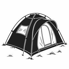 Camping tent icon black and white outdoor adventure gear © nalu