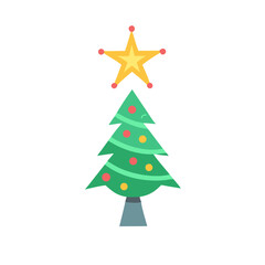 Festive christmas tree with star top isolated on white background