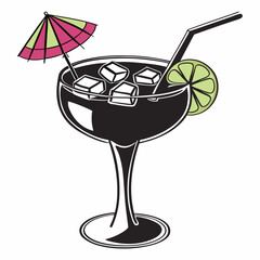 Refreshing summer cocktail with lime and ice in a martini glass