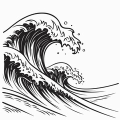 Powerful ocean waves black and white illustration graphic design