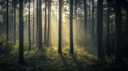 Obraz premium Green forest environment. Beautiful Forest