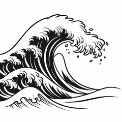 Powerful black and white japanese style wave illustration