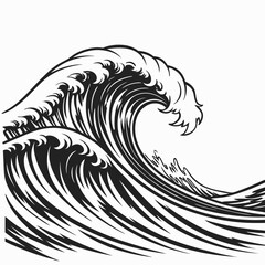 Powerful ocean wave black and white graphic design