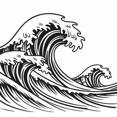 Powerful ocean waves black and white illustration graphic design