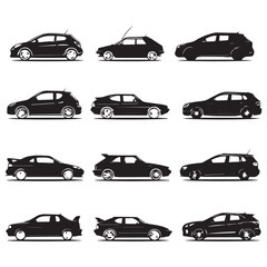 Fototapeta premium Collection of nine black car silhouettes