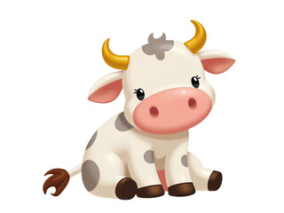 Obraz premium Cute cartoon calf sitting isolated on transparent background
