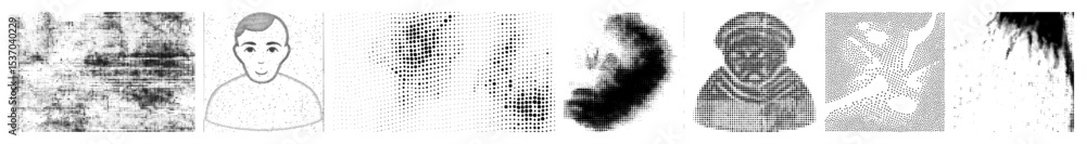 Poster vector abstract vector featuring a stylized face and dynamic particle arrangements.