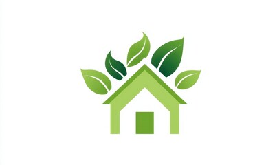 A green house logo that includes leaves as a symbol of nature and eco-friendliness