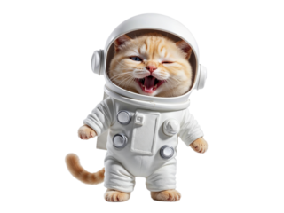 Cute cat astronaut winking isolated on transparent background