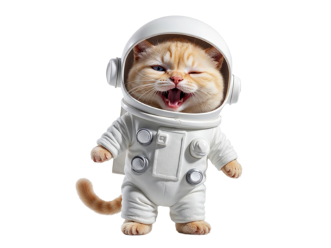 Cute cat astronaut winking isolated on transparent background