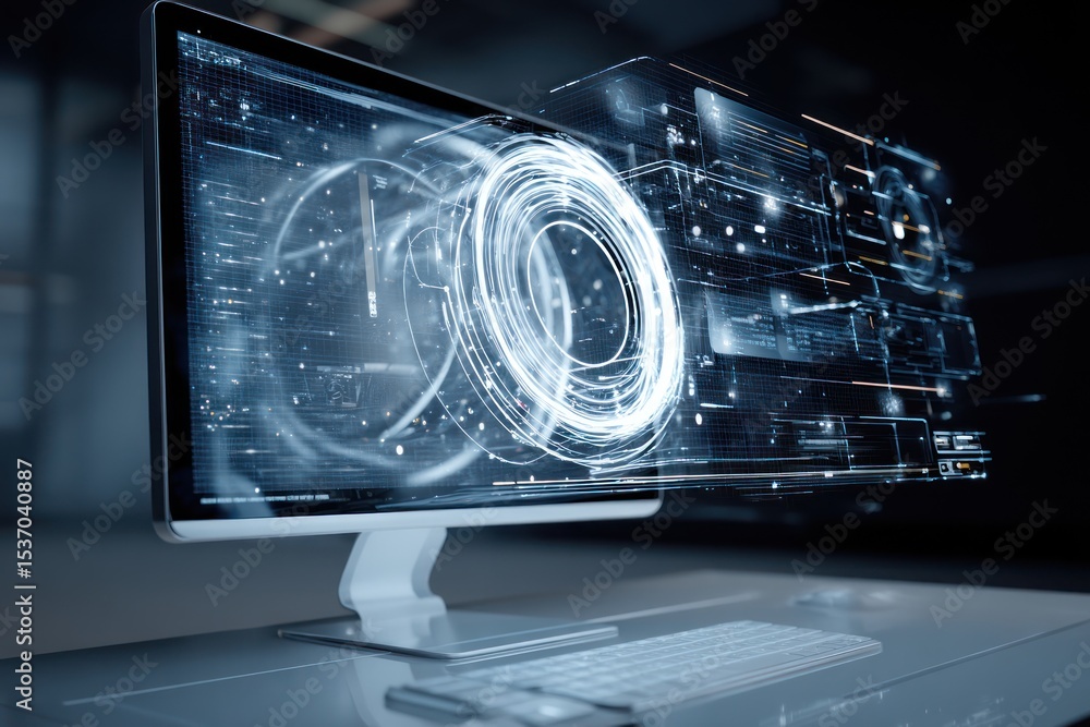Poster futuristic computer screen displaying digital data