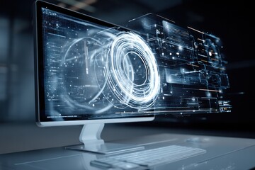 Futuristic computer screen displaying digital data