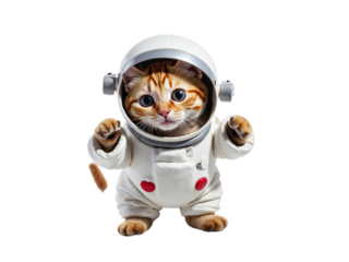 Cute kitten astronaut in spacesuit isolated on transparent background