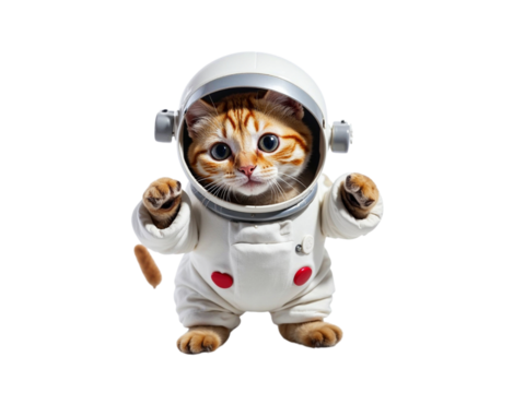 Cute kitten astronaut in spacesuit isolated on transparent background - Powered by Adobe