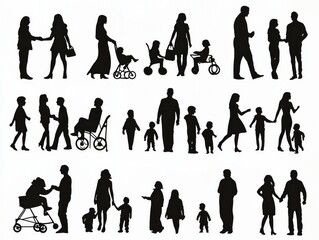 Fototapeta premium Artistic outline illustration featuring family figures in silhouette.