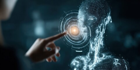 Hand interacting with digital holographic human head