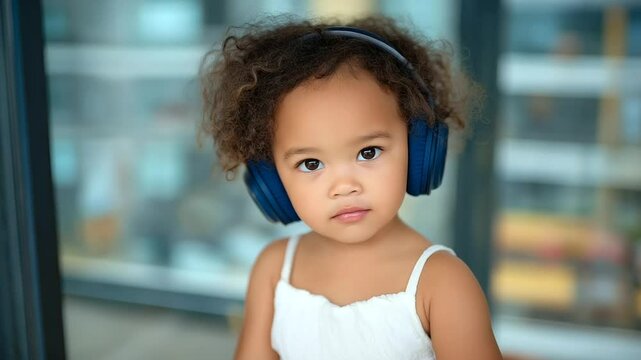 A child having a hearing screening with playful headphones and toy sounds