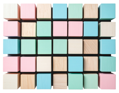 Geometric Pattern of Pastel Colored Building Blocks, isolated on a transparent background.