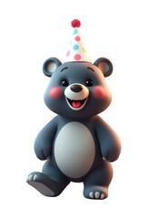 Naklejka premium 3d cute cartoon bear is wearing a birthday cap and feeling happy
