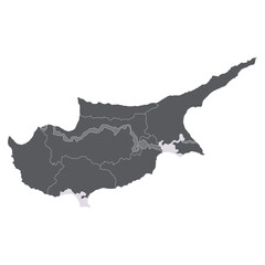  Cyprus map in region grey color map. Map of Cyprus in regons grey color