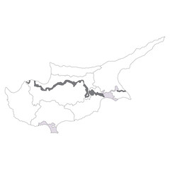  Cyprus map in region white color map. Map of Cyprus in regons white color