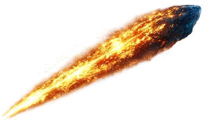 Clipart of a shooting star streaking across a night sky with a long, luminous tail on a pure white background representing cosmic, fleeting speed