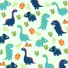 illustration of cute dinosaur seamless pattern for kids apparel design