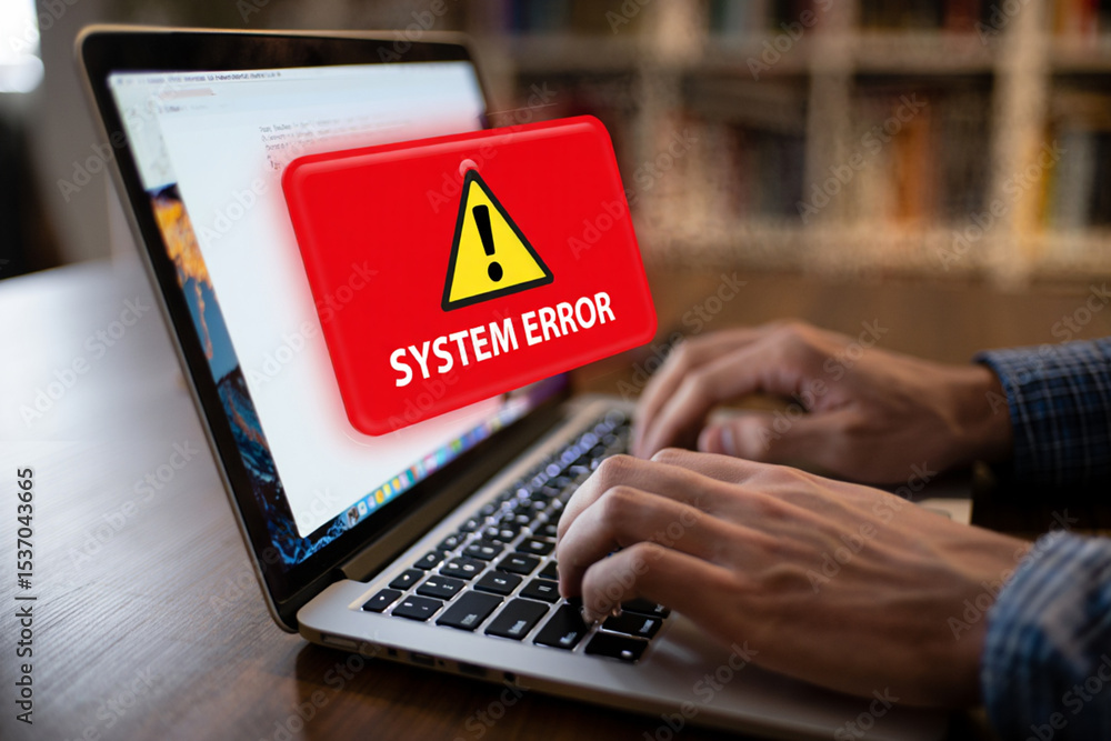Poster laptop system error message displayed on screen