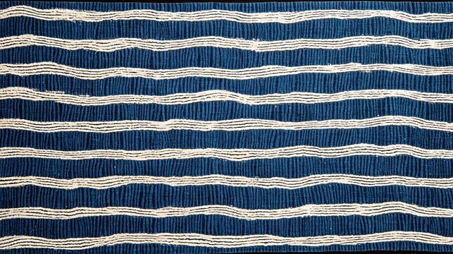 Katazome indigo stripe background with resist-dyed lines on cream, Japanese textile pattern.