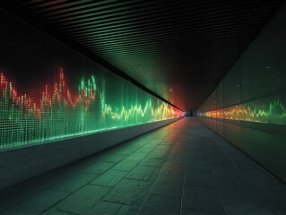 Colorful stock market data displayed in a tunnel