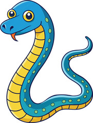 Naklejka premium Cartoon Blue Snake Vector Illustration with Yellow Markings and Tongue