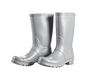 Pair of silver rain boots isolated on transparent background