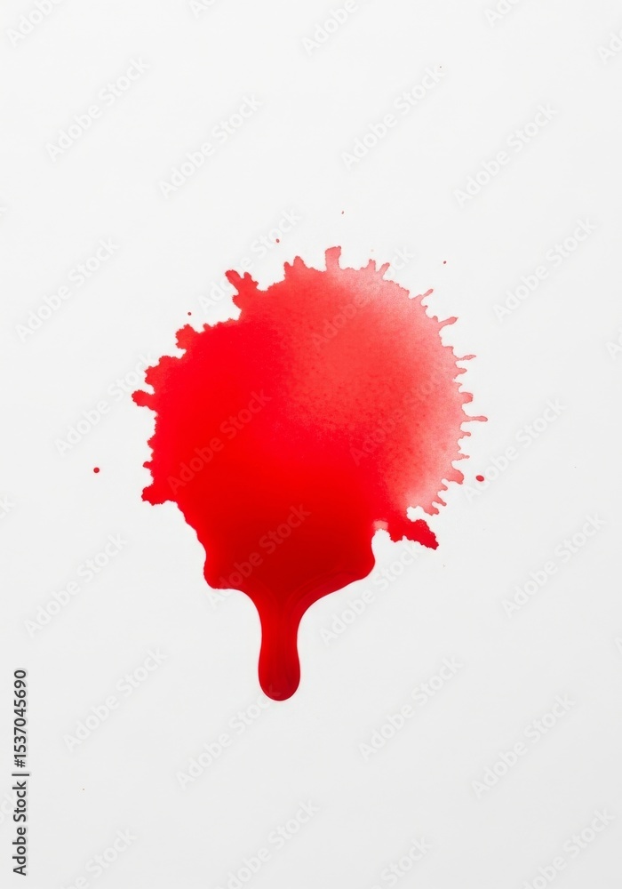Aufkleber red ink blot on white background - a single red ink blot with a drip, isolated on a white background