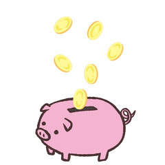 豚の貯金箱にお金が入るイラスト