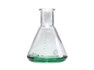Erlenmeyer flask with green liquid isolated on transparent background